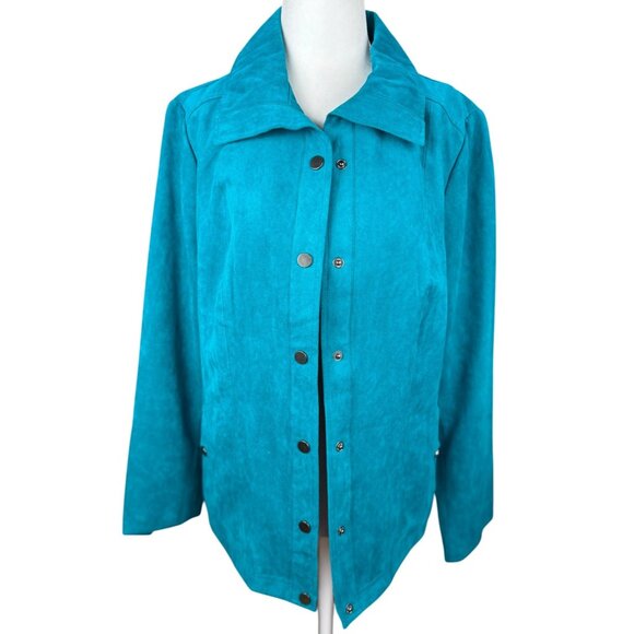 NEW Studio Works Button Up Blazer Jacket Womens 10 Blue Pockets Lined Collared - Picture 2 of 11